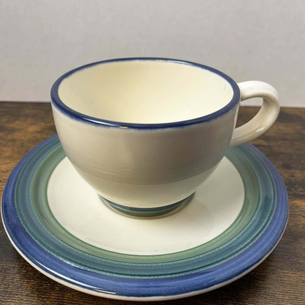 Pfaltzgraff Ocean Breeze Cup & Saucer Blue Green Rimmed‎ Coffee Tea